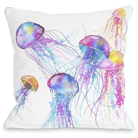 ONE BELLA CASA One Bella Casa 72696PL16 16 x 16 in. Jellyfish Pillow by Ana Victoria Calderon - Multicolor 72696PL16
